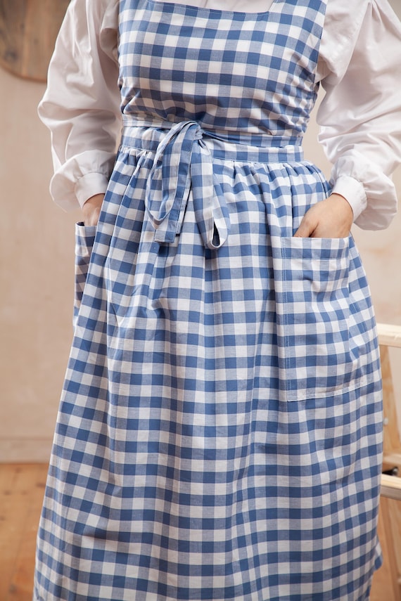 Pinafore Dress for Ladies, Tartan Cottagecore Apron With