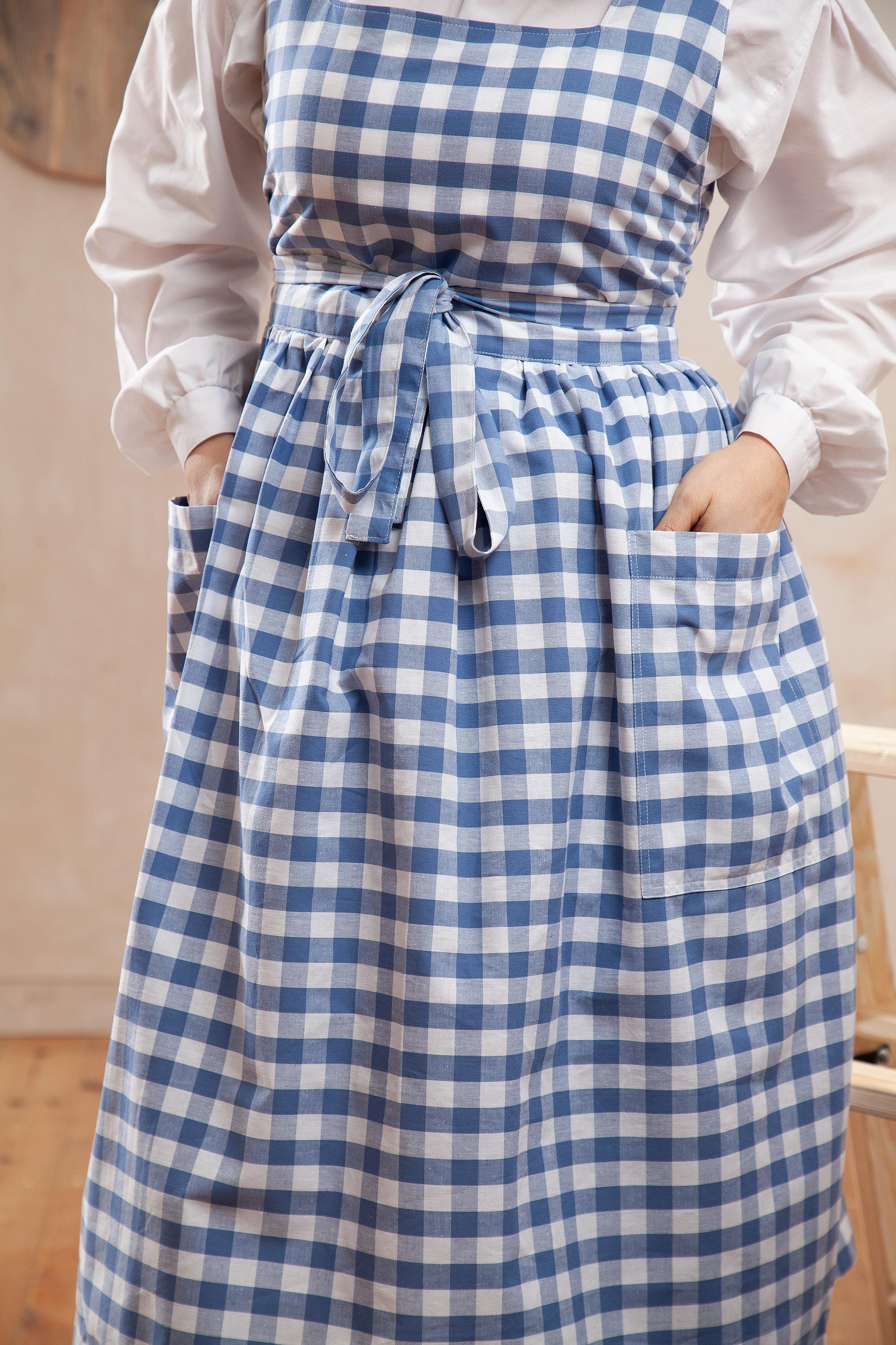 Pinafore Dress for Ladies, Tartan Cottagecore Apron With