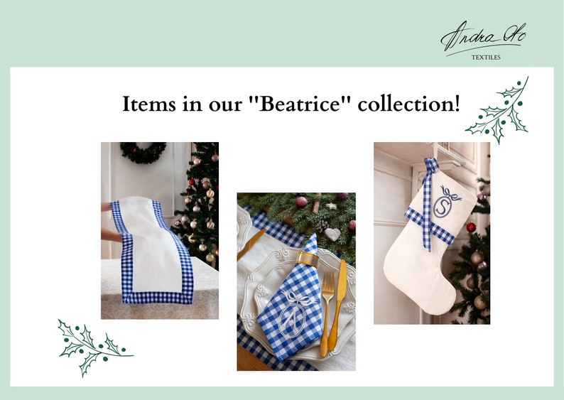 Personalized blue gingham napkins, Christmas napkins, Chinoicery napkins, Beatrice collection napkins image 7