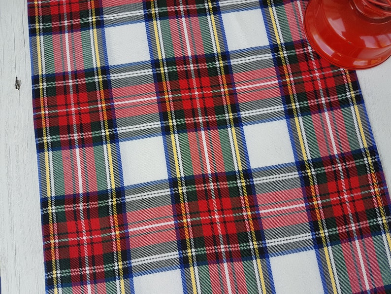 White Stewart table runner, Tartan table runner plaid , tartan, check, red ,blue, black, green, white image 4