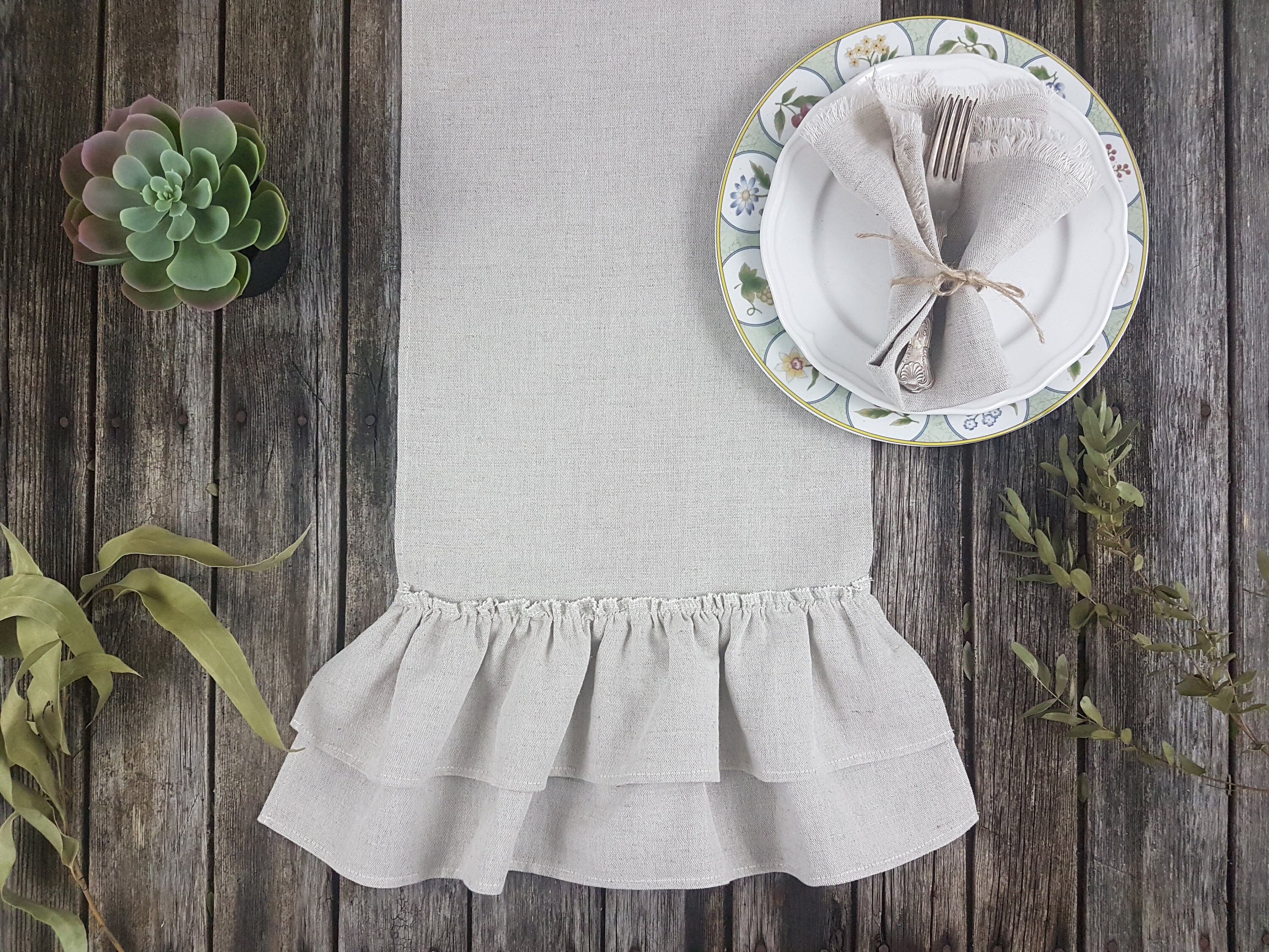 Ruffled end table runner linen table runner gathered end Etsy