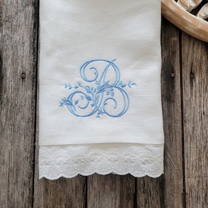 MONOGRAMMED  linen hand towel, personalized linen towel, initial towel, wedding git, hostess gift