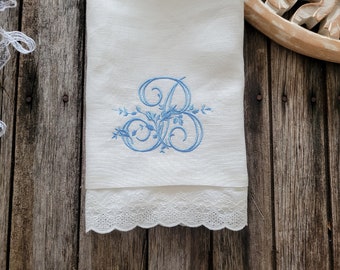 MONOGRAMMED  linen hand towel, personalized linen towel, initial towel, wedding git, hostess gift