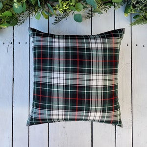 Plaid pillow cover, farmhouse pillow cover, tartan pillow sham, green white and red plaid pillow cover