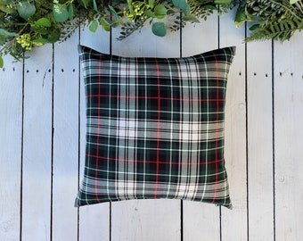 Plaid pillow cover, farmhouse pillow cover, tartan pillow sham, green white and red plaid pillow cover