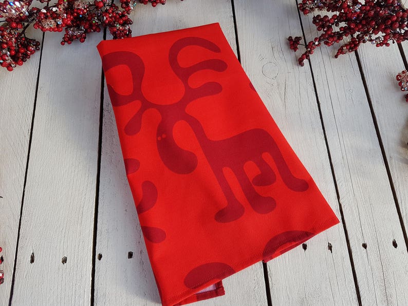 Fun Reindeer Tea Towel Red Tea Towel Christmas Tea Towel Etsy