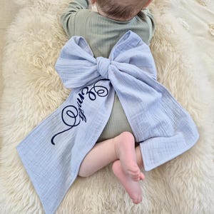 Embroidered Newborn Baby Bow Sash, Crib Bow, Maternity Photo Prop, Baby Shower Gift, Swaddle Wrap Bow