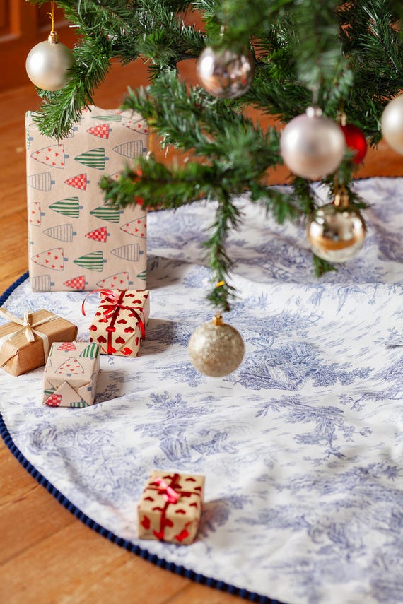 Toile tree skirt, Chinoicery tree skirtrt, Blue Christmas, French country Christmas decor