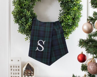 Monogramed Black Watch wreath sash, door wreath sash, personalized wreath sash, Christmas wreath sash
