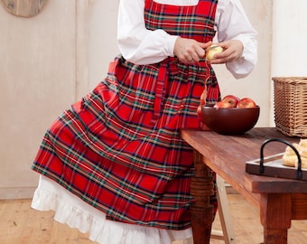 アトリエGG Dress apron(tartancheck) 16 Gingham Pinafore Dress for Ladies, Tartan Cottage Apron With