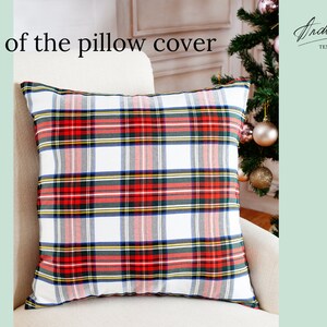 White Stewart plaid pillow cover with braided trim, farmhouse pillow cover, tartan pillow sham, white plaid decorative pillow cover image 6