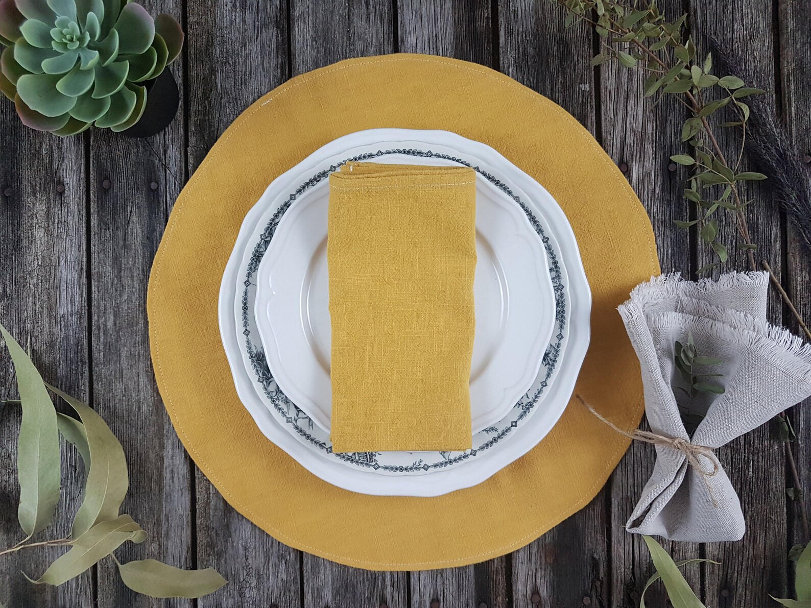 Round Linen Place Mats Mustard Placemats Yellow Placemat Etsy