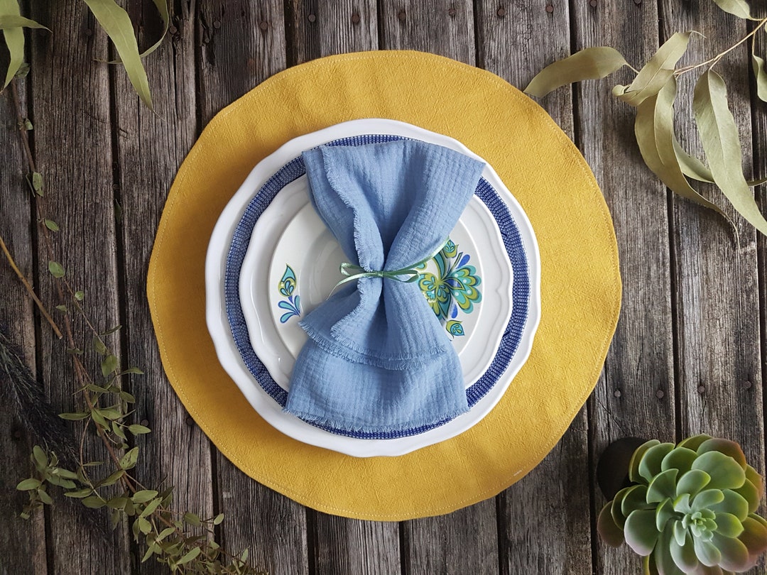 Round Linen Place Mats, Mustard Placemats, Yellow Placemat, Mustard