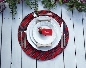 Royal Stewart  place mats, Christmas place mats, round placemats. place mats, table setting, tartan mats, center piece