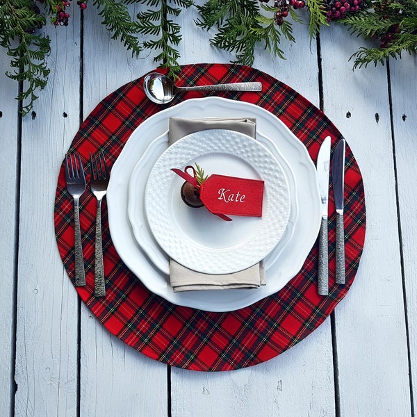 Royal Stewart  place mats, Christmas place mats, round placemats. place mats, table setting, tartan mats, center piece