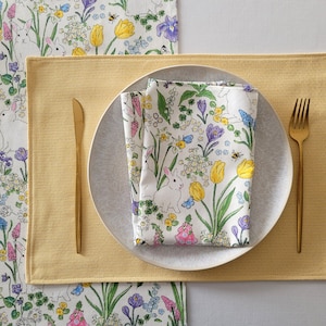Yellow placemats, spring placemats, mix and match floral table linen