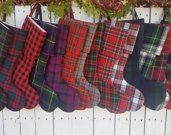 Farmhouse plaid Christmas stockings with cuff