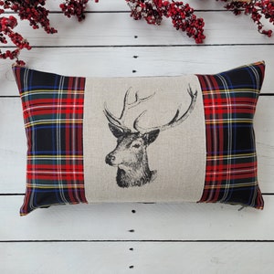 Stag pillow cover, Farmhouse pillow covers, Plaid pillow cover, rustic pillow cover, tartan pillow sham