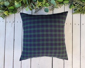 Blackwatch plaid pillow cover, farmhouse pillow cover, tartan pillow sham, green and navy plaid pillow