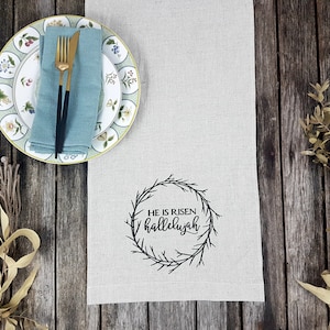 HE IS RISEN table runner, Easter table runner, linen table runner , Matthew 28:6