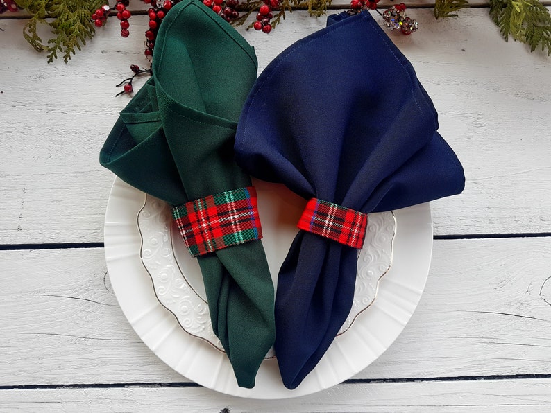 Plaid napkin rings, Christmas napkin rings, napkin ties image 2