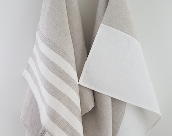 Set of 2, Linen tea towels, linen colorblock towel, colorblock tea towel, pure linen towel