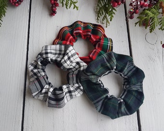 Scrunchies per capelli, scrinchies natalizi, scrinchie tartan, scrupoli per capelli plaid, ripieni di calze