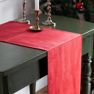 Red velvet table runner, dark blue table runner, velvet table runner image 1