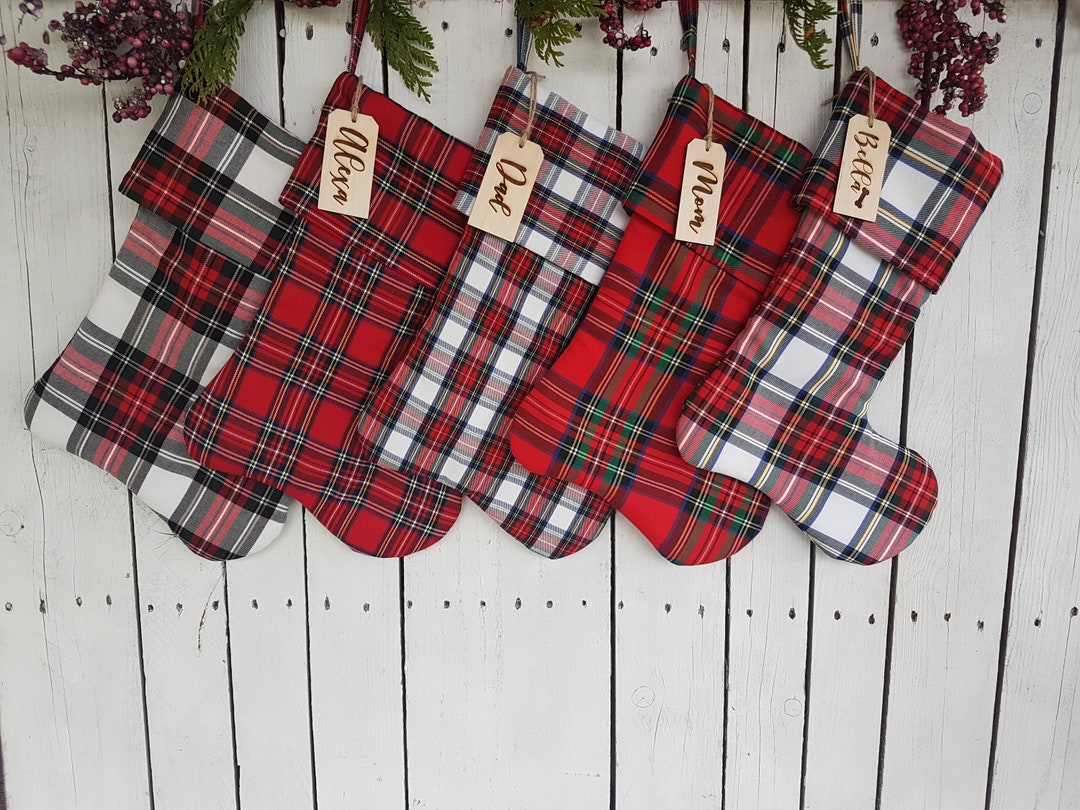 Red Plaid Christmas Stockings With Cuff Red Farmhouse Etsy