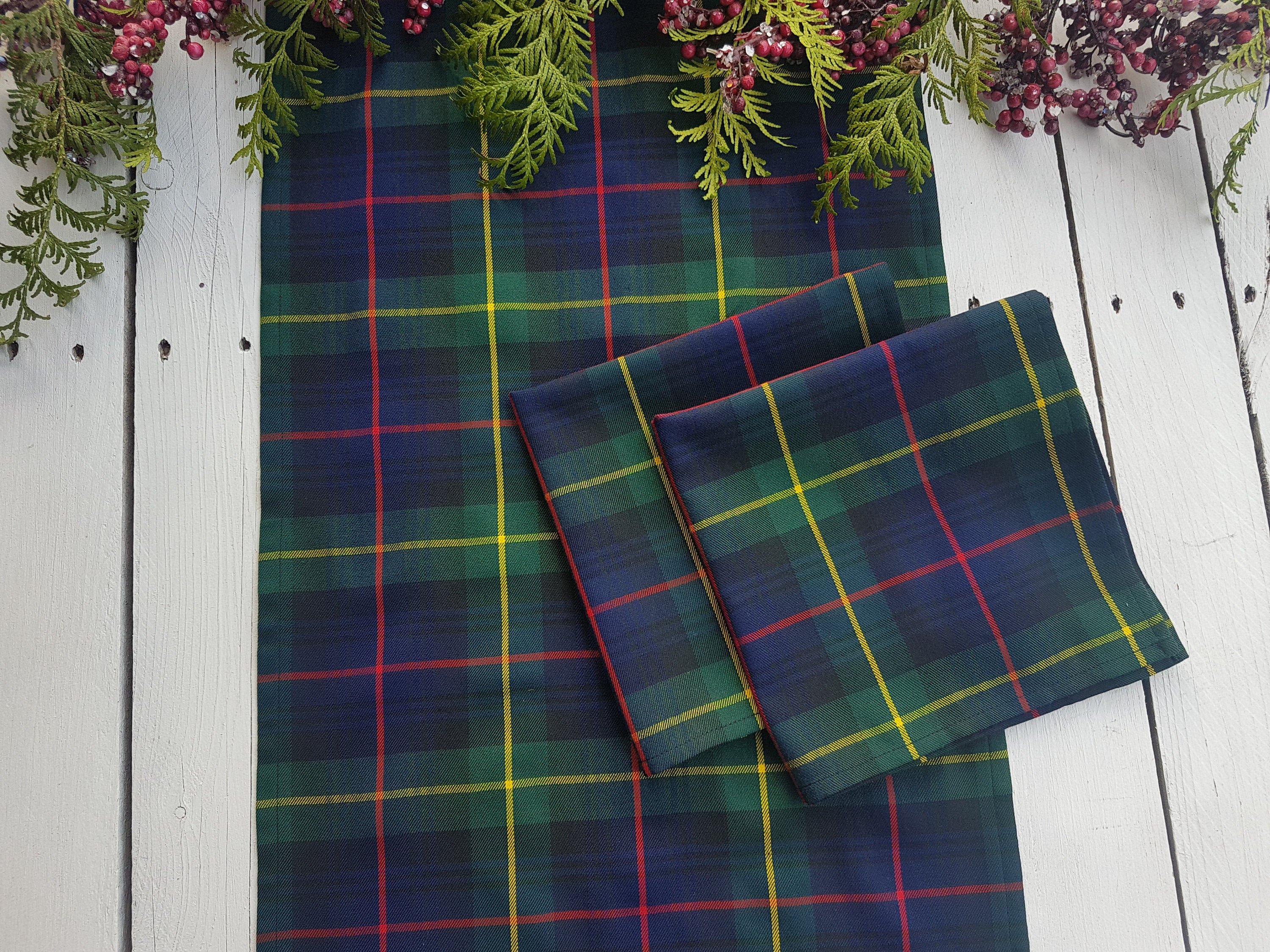 Navy and green plaid napkins Christmas serviettes Etsy