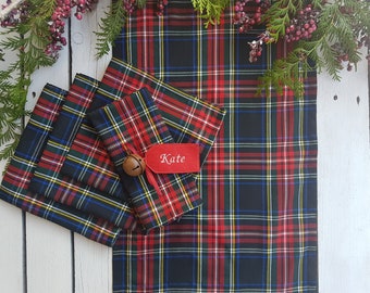 Black Stewart table runner, Tartan table runner - plaid , tartan, check, black, blue, green, red, white, yellow