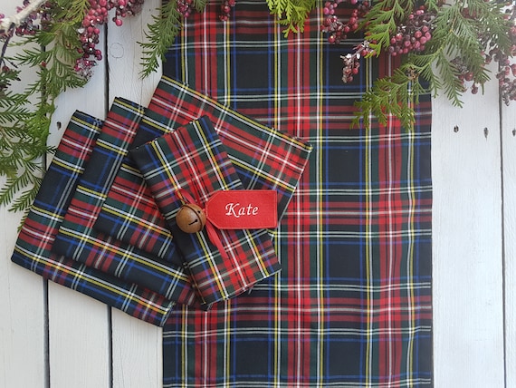 Black Stewart table runner, Tartan table runner - plaid , tartan, check, black, blue, green, red, white, yellow