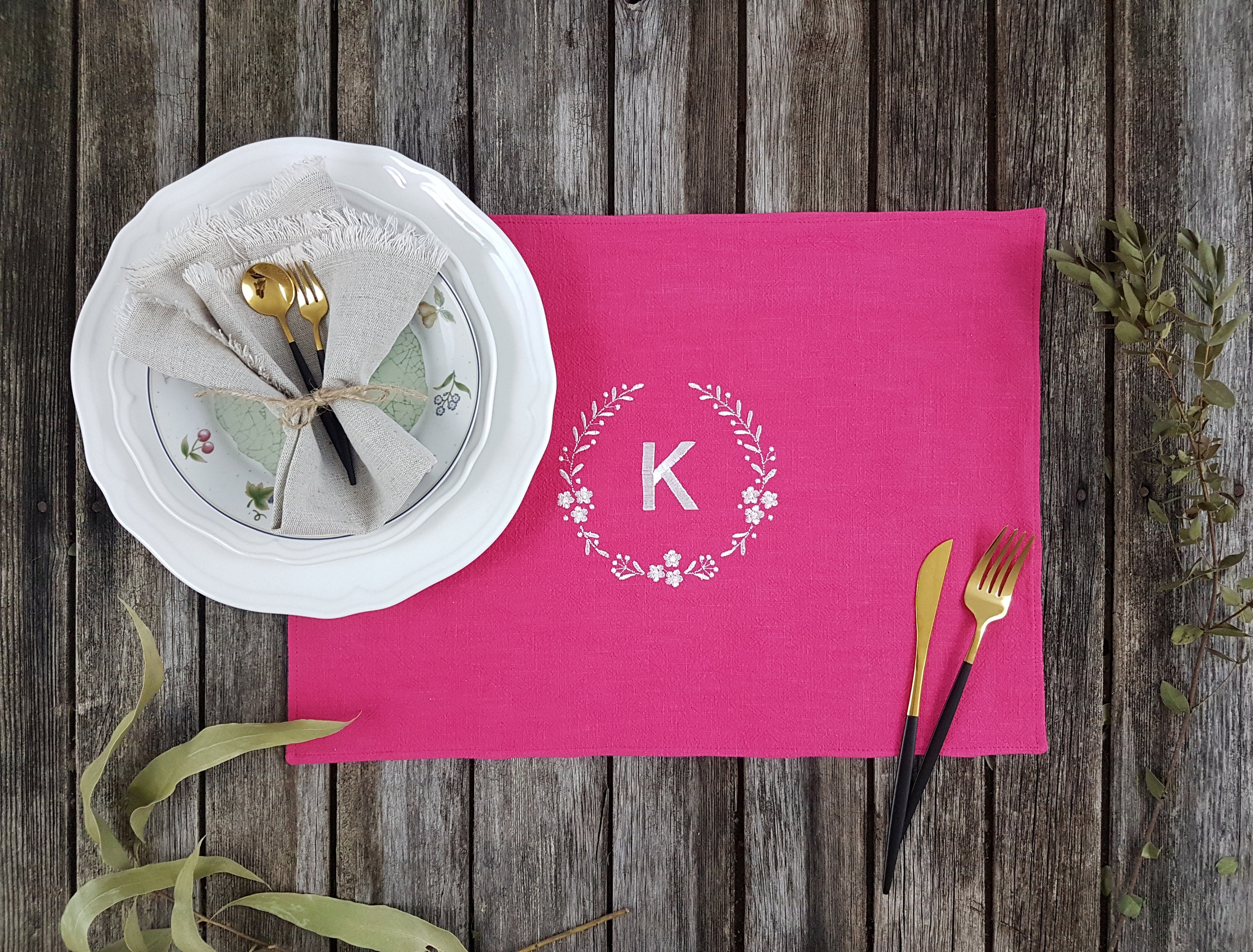 INITIAL placemat Housewarming gift embroidered place mats Etsy