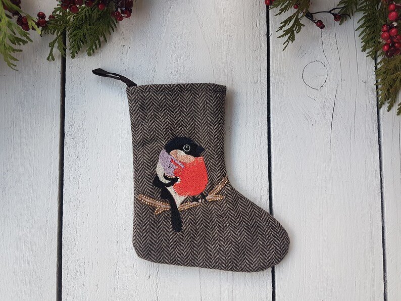 Christmas stockings, small stockings, embellished stockings, Whimsical little Christmas stockings Gray robin