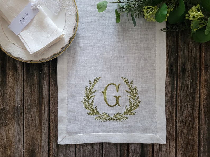 LAUREL MONOGRAMM table runner, linen table runner, personalized table linen, wedding table linen zdjęcie 4