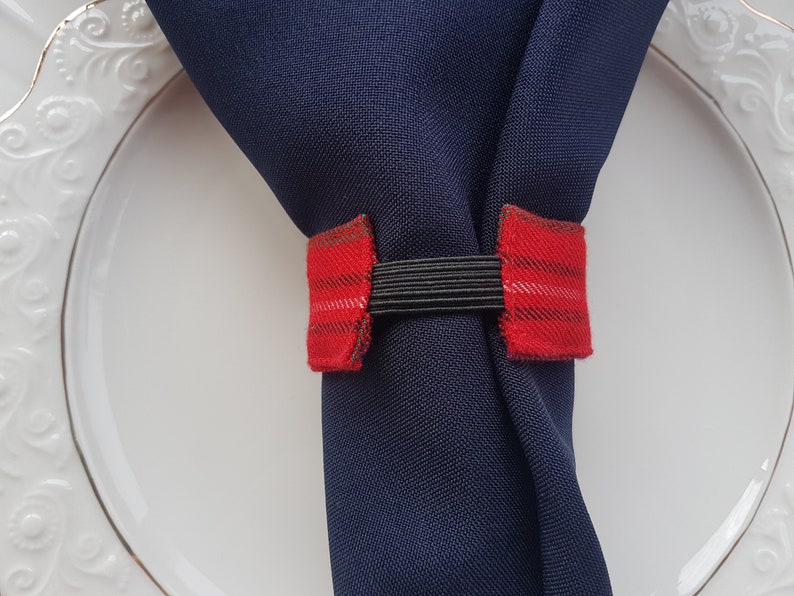 Plaid napkin rings, Christmas napkin rings, napkin ties image 8