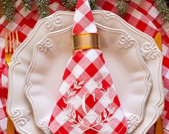 Personalized red gingham napkins, Christmas napkins, Chinoicery napkins