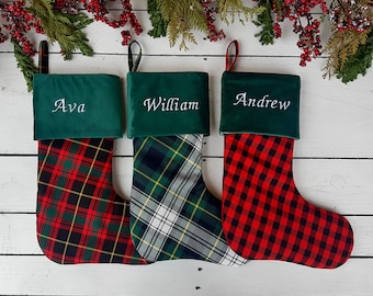 Holiday Plaid Christmas stockings, family Christmas stockings, tartan Christmas stockings