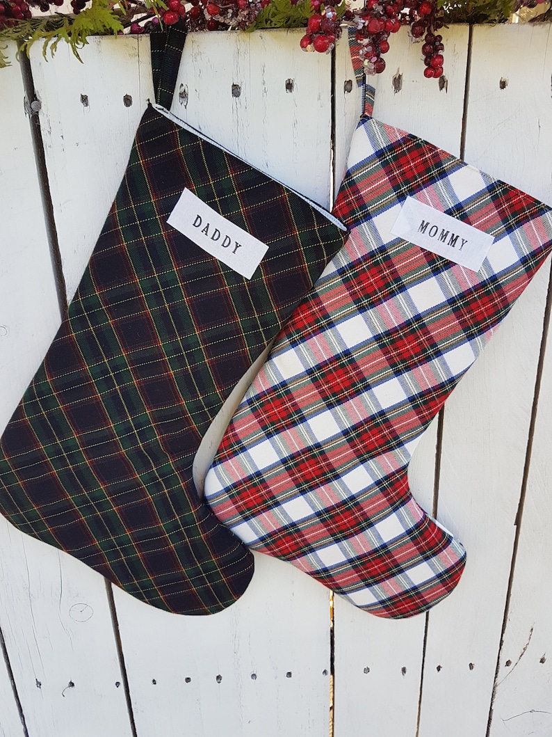 Navy Blue Farmhouse Plaid Christmas Stockings - Etsy