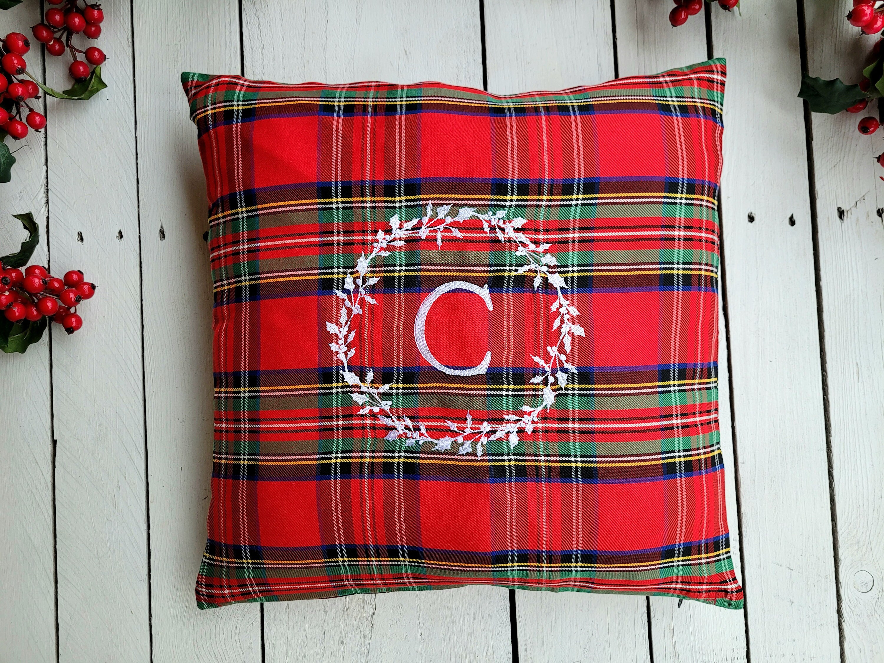 Personalized Royal Stewart Plaid Pillow Cover, Farmhouse Pillow