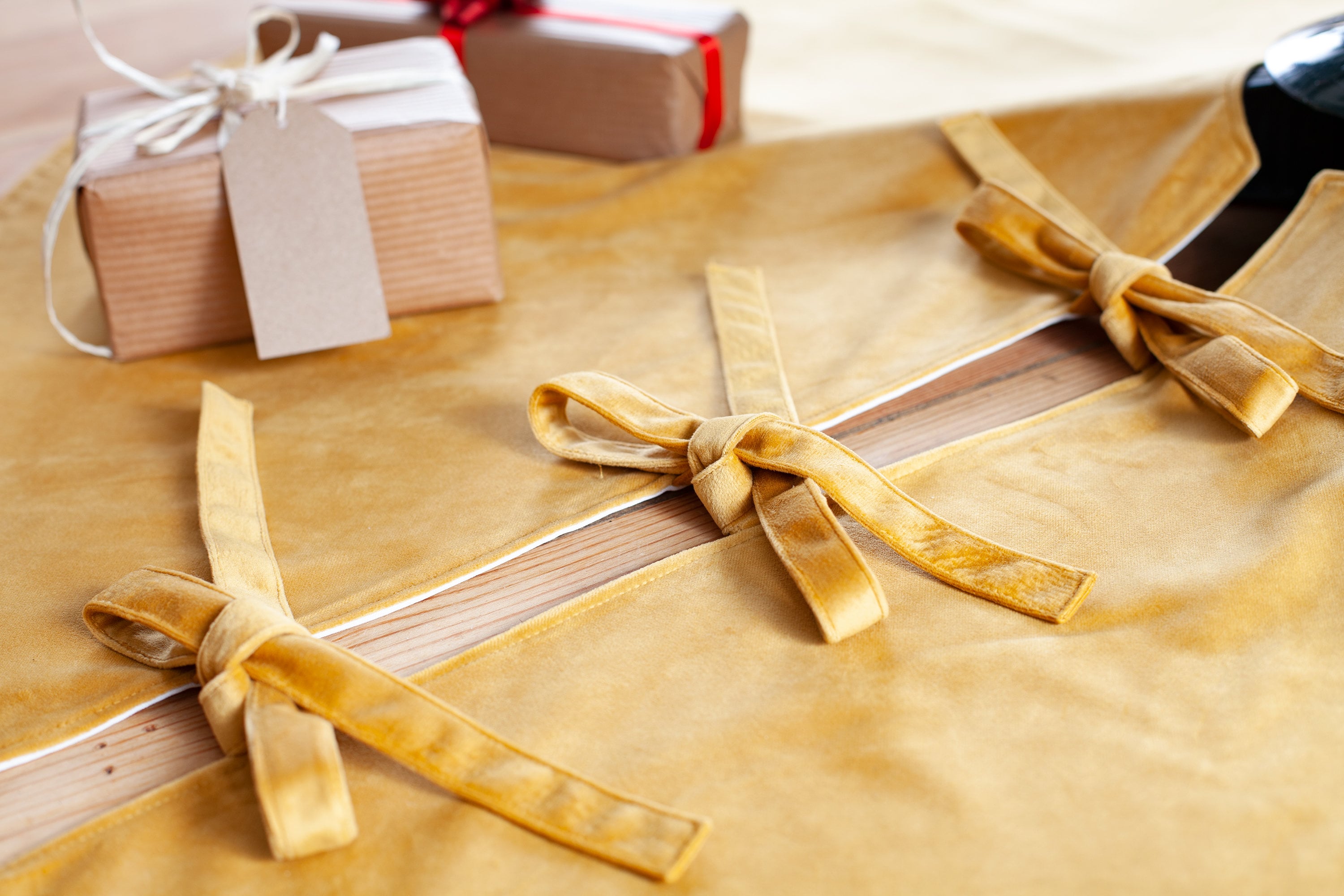 Mustard tree skirt, gold velvet Christmas tree skirt, Monochrome tree skirt, velvet tree skirt