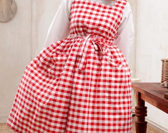 アトリエGG Dress apron(tartancheck) 16 Gingham Pinafore Dress for Ladies, Tartan Cottage Apron With