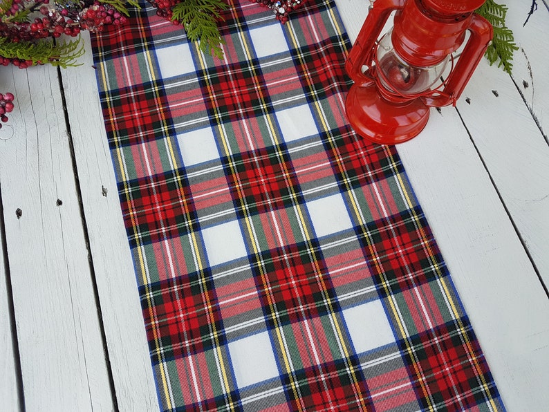 White Stewart table runner, Tartan table runner plaid , tartan, check, red ,blue, black, green, white image 3