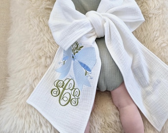 Faixa de laço para bebê recém-nascido com monograma, laço para berço, acessório para foto de maternidade, presente de chá de bebê, laço para faixa de fralda, monograma entrelaçado