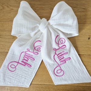 Embroidered name Newborn Baby Bow Sash, Crib Bow, Maternity Photo Prop, Baby Shower sash, Swaddle Wrap Bow