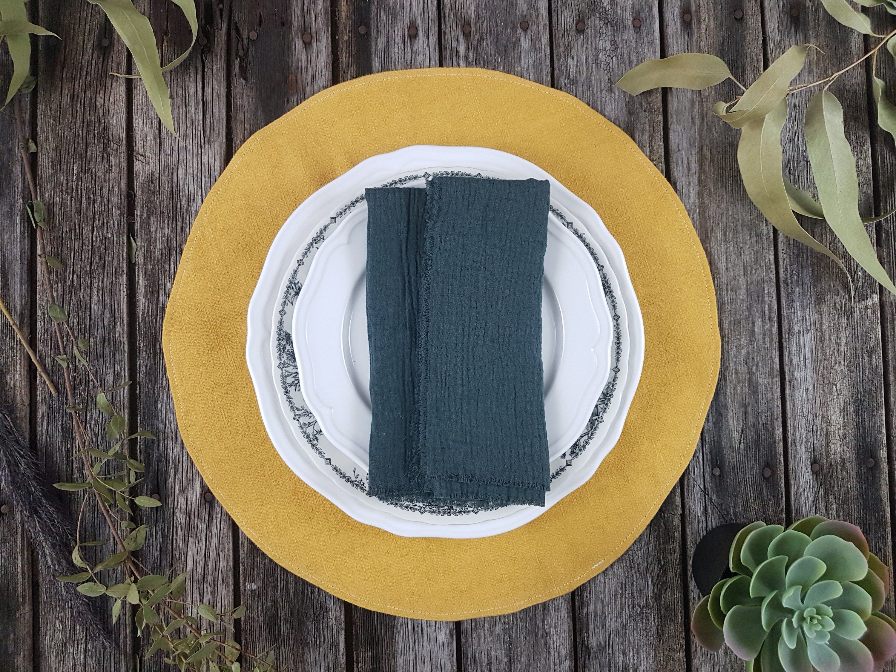 Round linen place mats mustard placemats yellow placemat Etsy