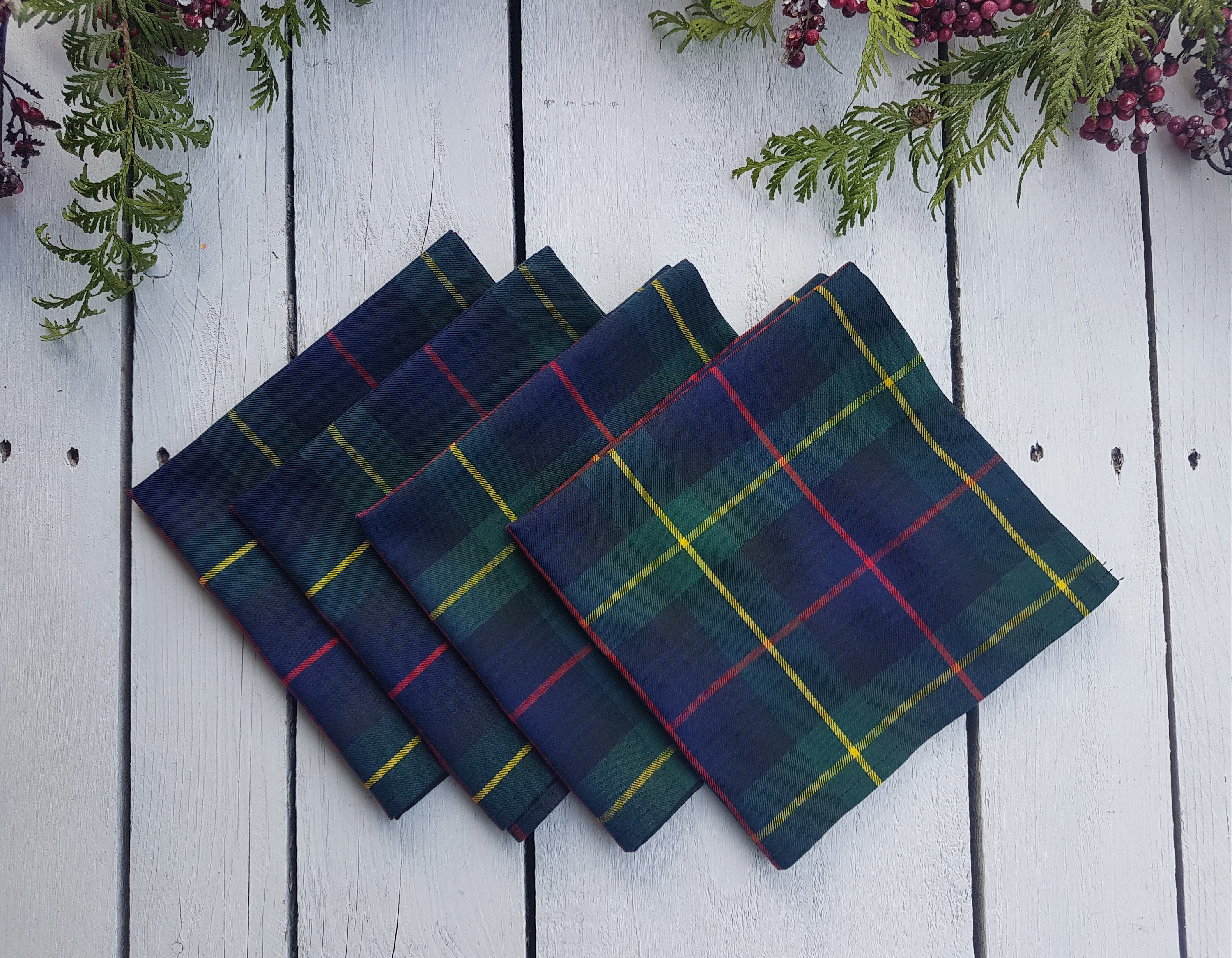 Navy and green plaid napkins Christmas serviettes Etsy