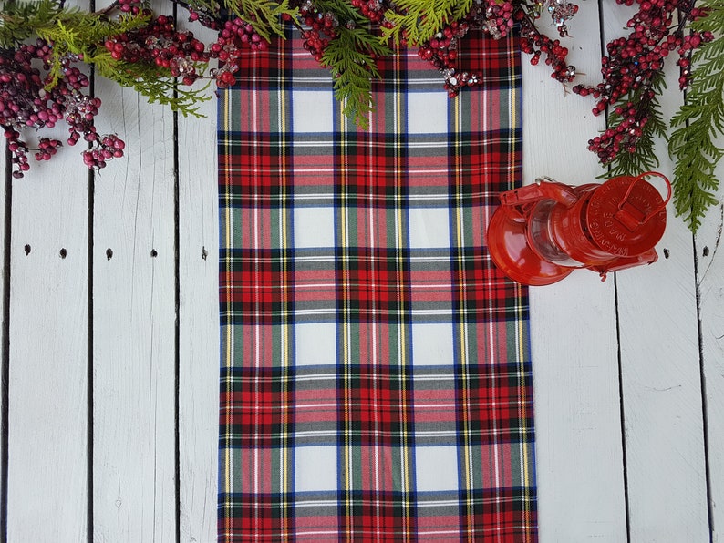 White Stewart table runner, Tartan table runner plaid , tartan, check, red ,blue, black, green, white image 2