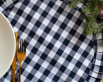 Navy gingham ruffle placemats