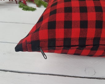 Buffalo plaid pillow cover, farmhouse pillow cover, tartan pillow sham, red plaid pillow, red and black check pillow cover